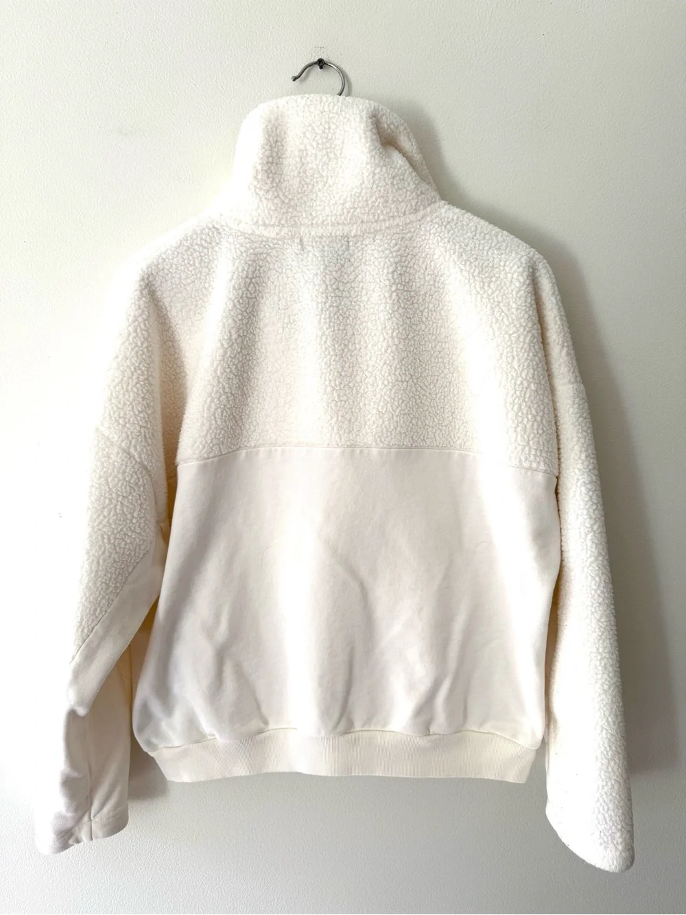 J Crew Teddy Sherpa Button Sweatshirt M Cozy Après Ski Minimalist Cream Ivory